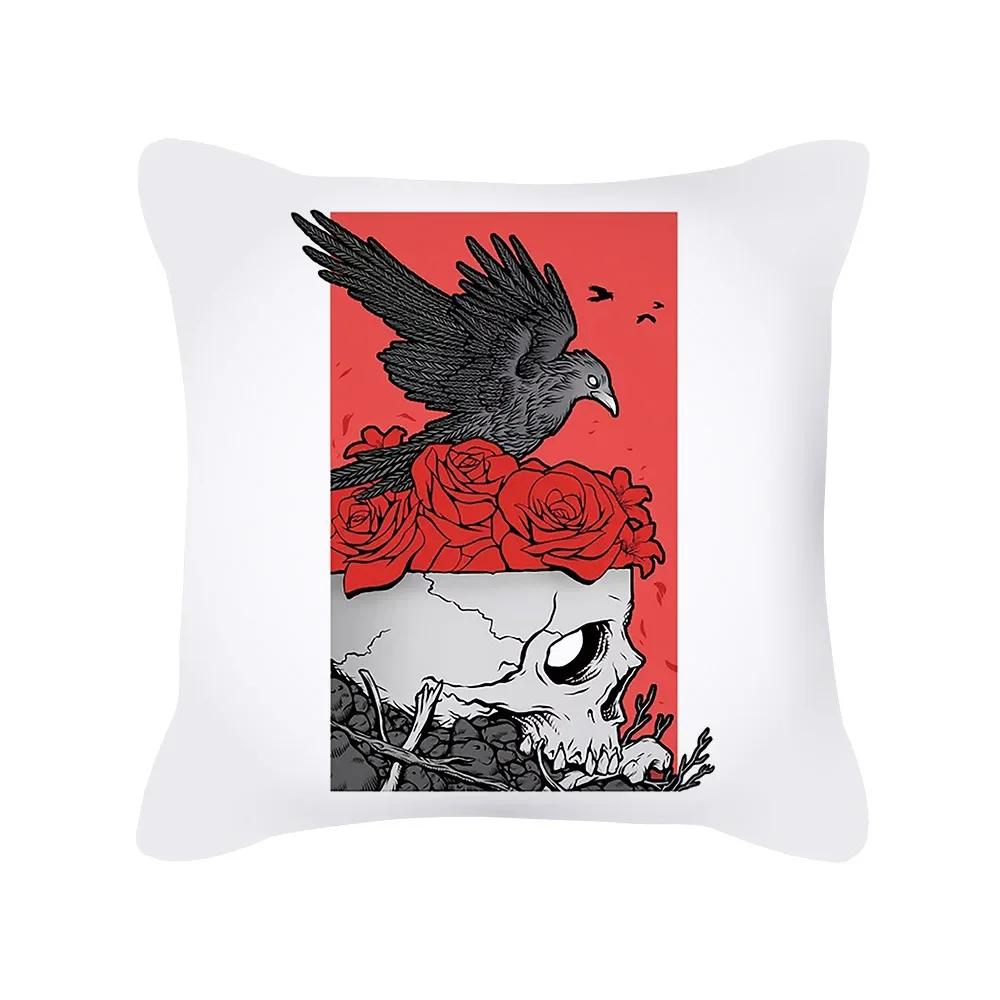 Punk Style Cushion Cover Skull Print Office Sofa Car Pillowcase Home Decor  Outdoor Square  Moda