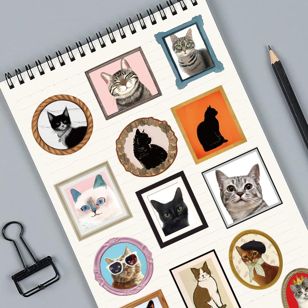 50 Cartoon Retro Cat Doodle Stickers Decorative Ipad Suitcase Notebook Diy Waterproof