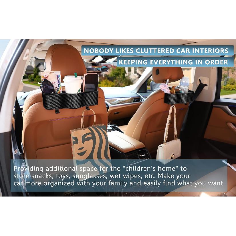 Backseat Car Organizer With Cup Holder - Multifunctional Back Seat Car Organizer With Two Seat Hooks, Fits Most Cars, Can Hold Snacks, Canned Drinks