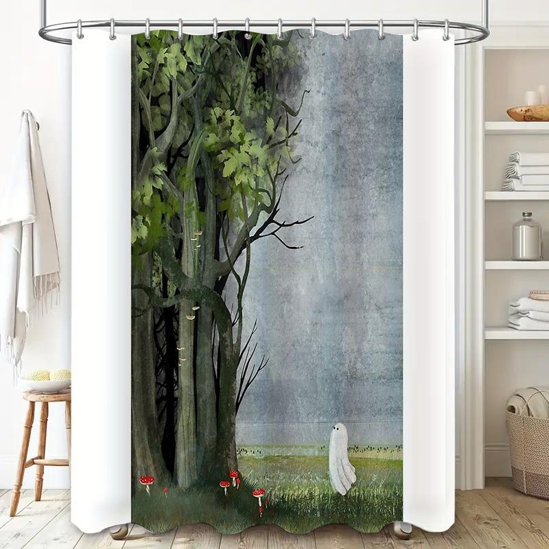Spooky Forest Shower Curtain Gothic Halloween Decor Nature Landscape Bathroom Curtains Vintage Eerie Witchy Home Decor
