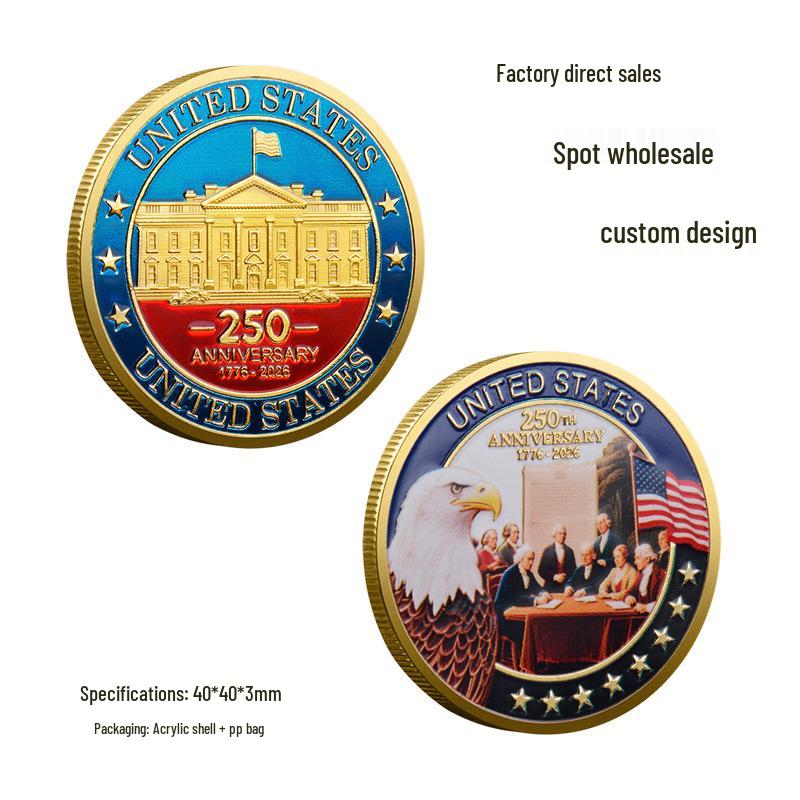 US 250th Independence Anniversary Commemorative Medal: Constitution Hall White House Eagle Military Coin