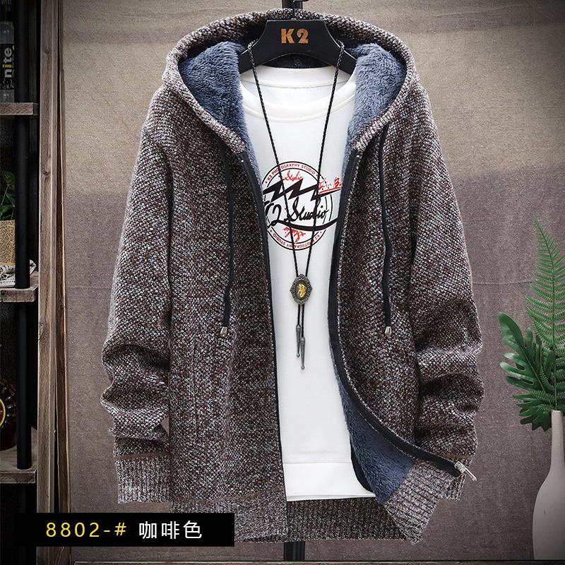2025 New Jacket Men's Warm Hooded Knitted Sweater Young Casual Dad Cardigan