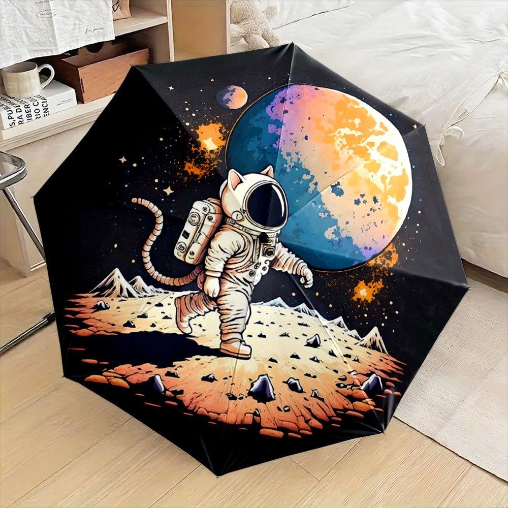 

Automatic Open/Close Folding Umbrella with Astronaut Cat - Space-Themed Umbrella, Compact Travel Umbrella with 8-Rib Sturdy Fr Iron&8K