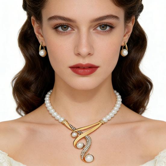 1 Set Braut Schmuck Faux Perlen für Damen Perlen Halskette und Ohrringe Elegante Strass Halskette für Party Verlobung Brautparty