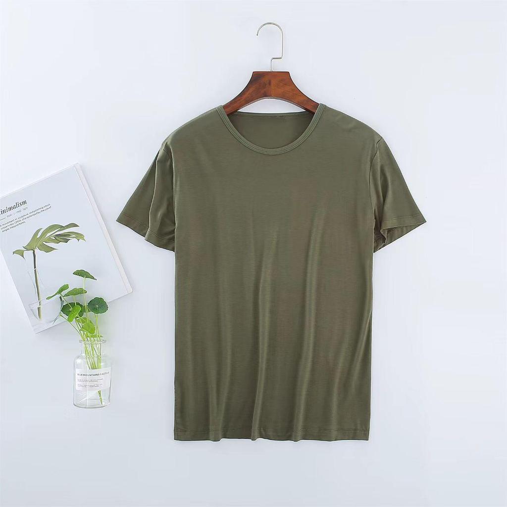 Korean Style Men's Bamboo Fiber Modal T-Shirt - Solid Color, Round Neck, Half Sleeve