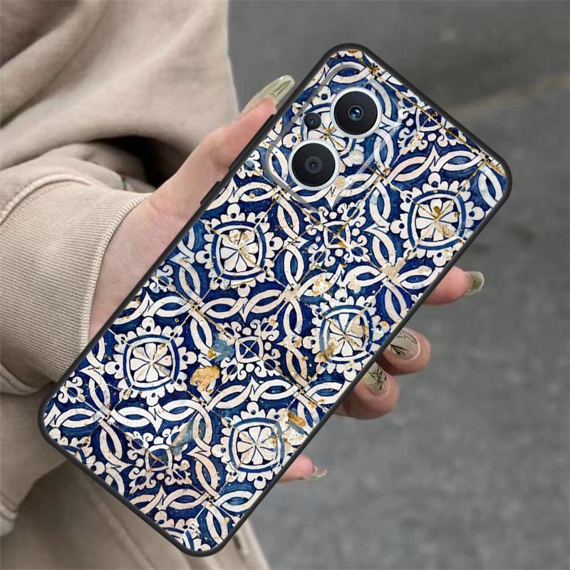 Portuguese Glazed Tiles Case For OPPO Reno 8T 13F 14F 12F 11F 10 12 13 14 Pro 7 8 Lite OPPO Find X8 X6 X9 Pro Cover