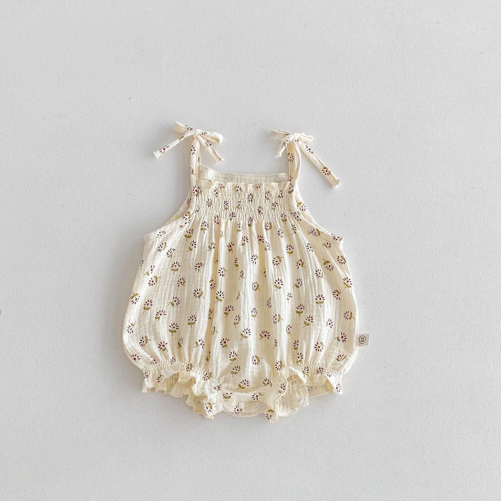RTS Female Baby Cotton Thin-Strapped Floral Print Romper Bodysuit for Infants Toddlers Cute Summer Outfit Sweet Style Jumpsuit