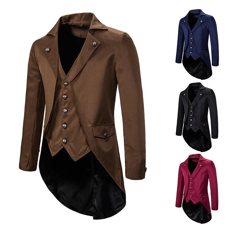 Fashion Men Solid Color Perform Suit Gentlemen Male Tail Coats