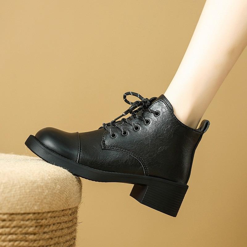 Thick Heel Small Short Boots Women's New Spring and Autumn Thin Single Boots Leather with Skirt Martin Boots