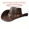 Vintage Style Cowboy Hat with Bull Head Buckle and Rivet Details - Wide Brim, Faux Leather Jazz Cap for Men and Women, Lightweight, Durable