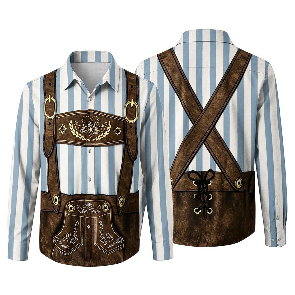 Herren Oktoberfest 3D-Druck Locker geschnitten Langarmhemd Button-Down-Kragen Vintage Freizeithemd Geeignet für Frühling Herbst Outdoor Festival Party