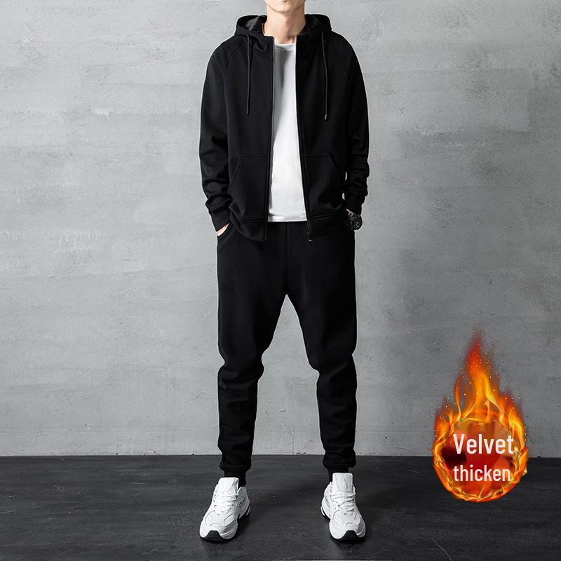 

Модные мужские бархатные спортивные костюмы с капюшоном: Новые осенне-зимние модели, модные и удобные. L