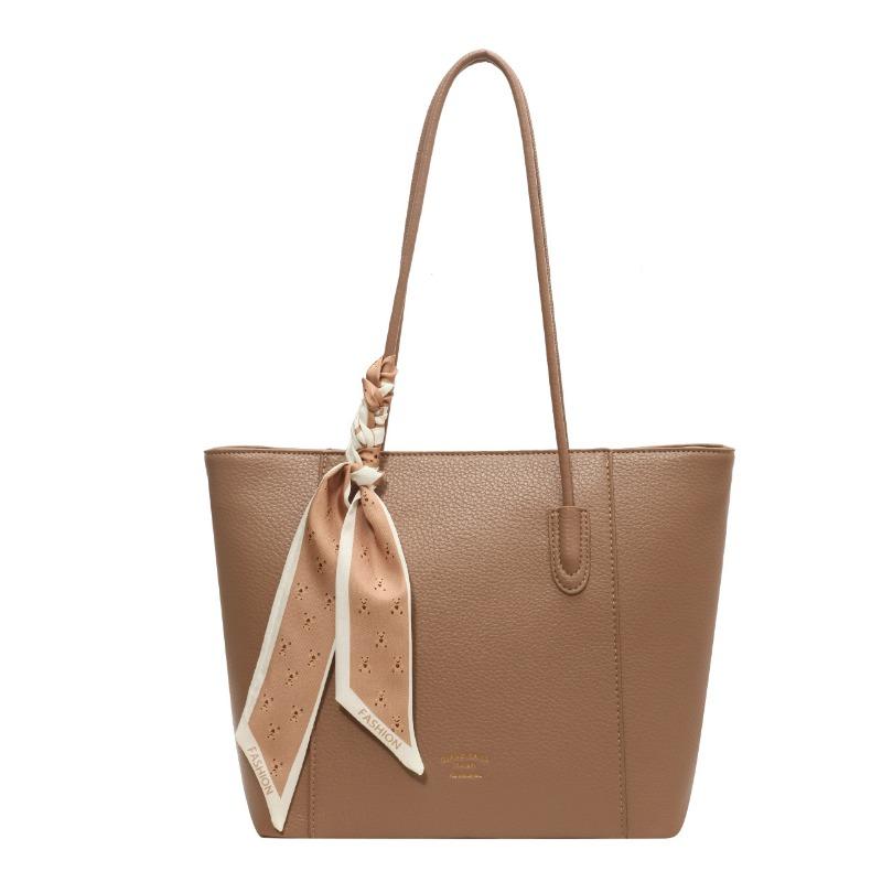 Large-capacity Women's Bags, New Fashionable Texture, Single Shoulder Solid Color Women's Bags, Simple Tote Bags, Commuter Bags, Free Silk.