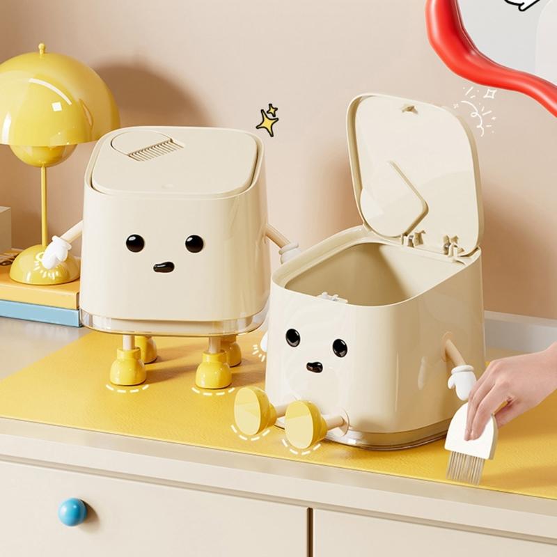 Space Saving Mini Trash Bin for Desk Press To Open Lid Plastic for Home and Office