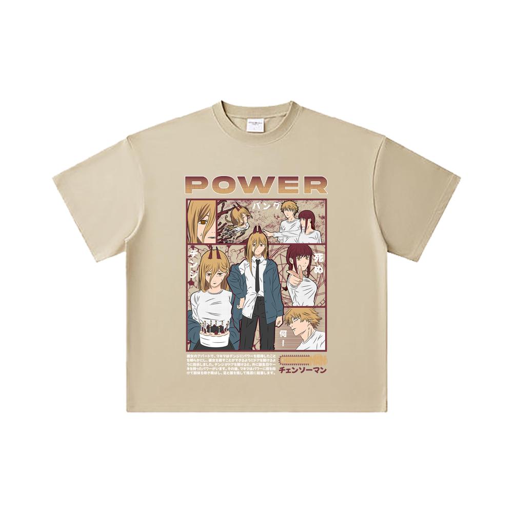 260 GSM Double Yarn 32 Count 100% Cotton Chainsaw Man V1 Power Print Unisex Heavy Cotton T Shirt