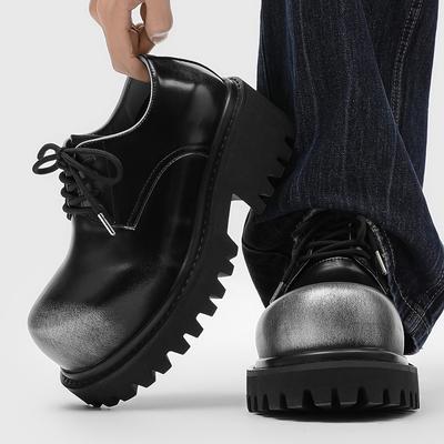 Retro Thick Bottom Heightening Derby Men's Autumn Large Head Work Boot Low Help Yellow Boots Casual Shoes Breathable Synthetic