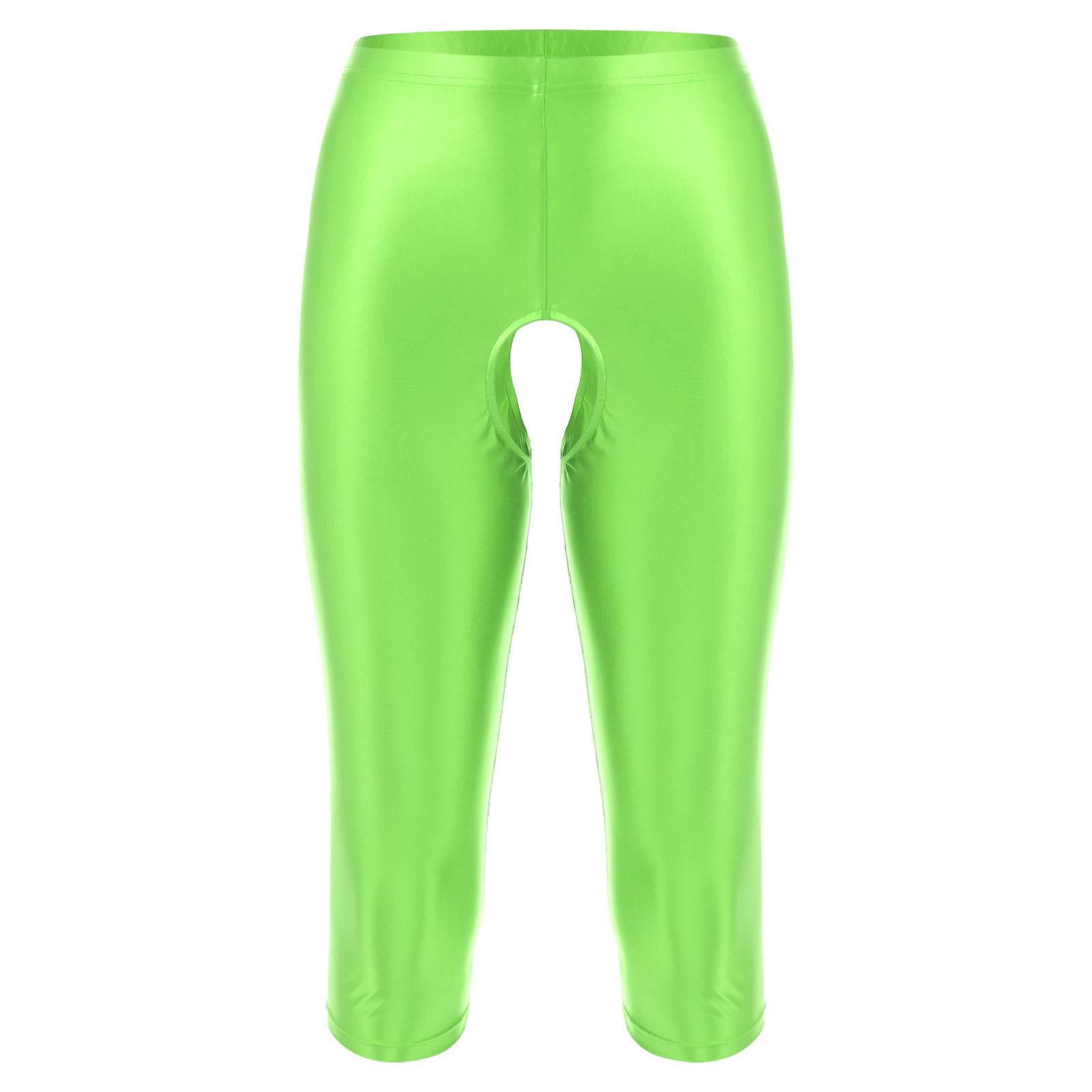 

Чоловічі глянцеві шорти з відкритим кроком, еластичний пояс, легінси облягаючого крою, гладка тканина для клубного одягу L фарби люмінесцентні зелений колір