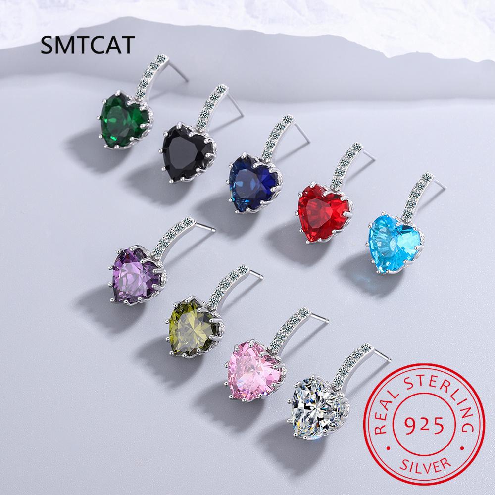 Heart Genuine Natural Garnet Red Ruby 925 Sterling Silver Stud Earrings for Women Fashion Statement Gemstone Jewelry Oorbellen