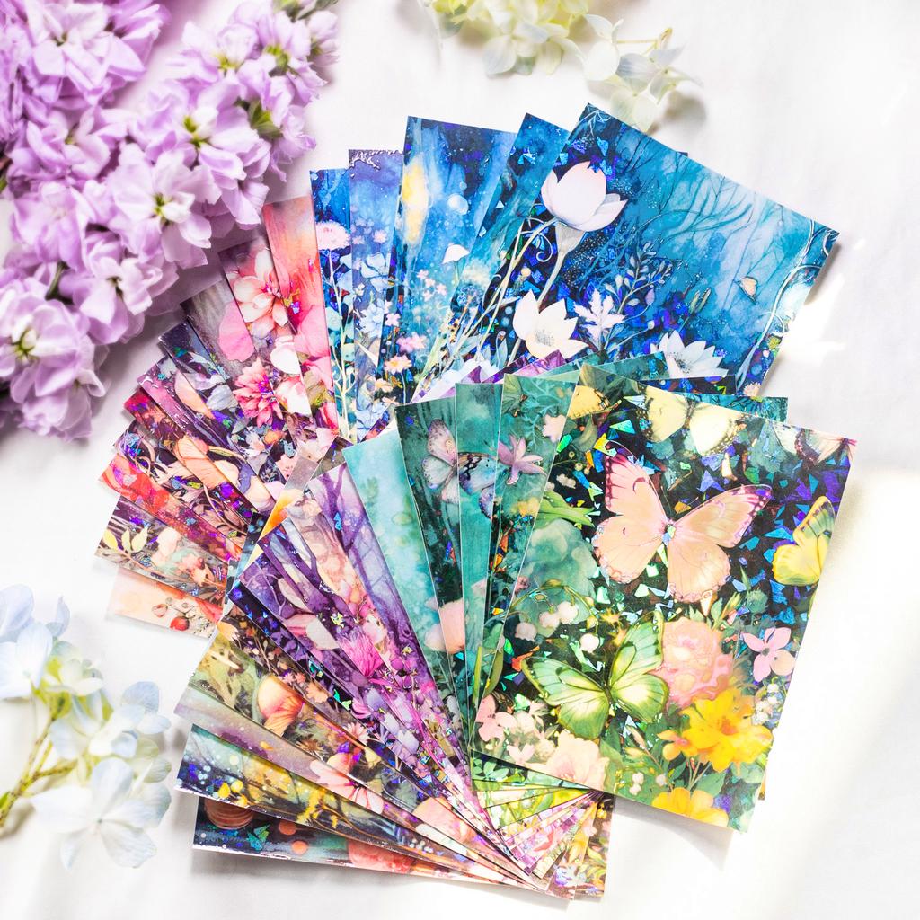 5 Pcs INS Bronzing Flowers Plant Background Stickers Decorative Diary Album Scrapbooking Material