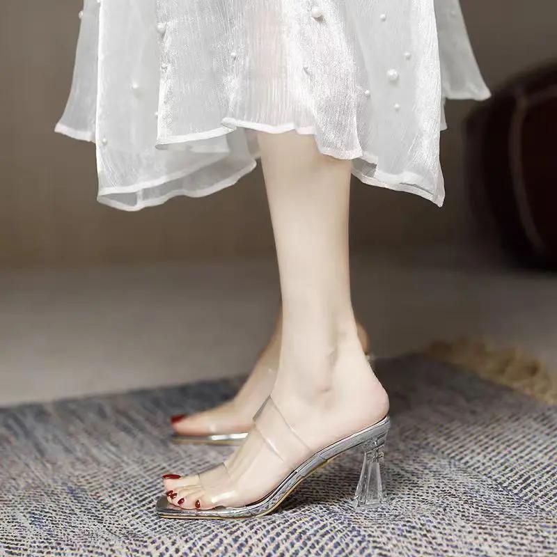 Fashion Summer Women Pumps Sandals PVC Jelly Slippers Open Toe High Heels Women Transparent Perspex Slippers Shoes Heel Clear Sandals