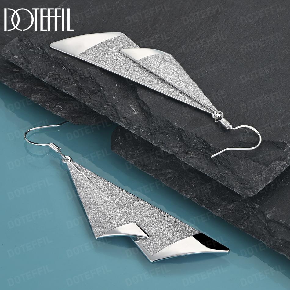 925 Sterling Silver Frosted Long Hanging Piercing Earrings Fashion Wedding Jewelry