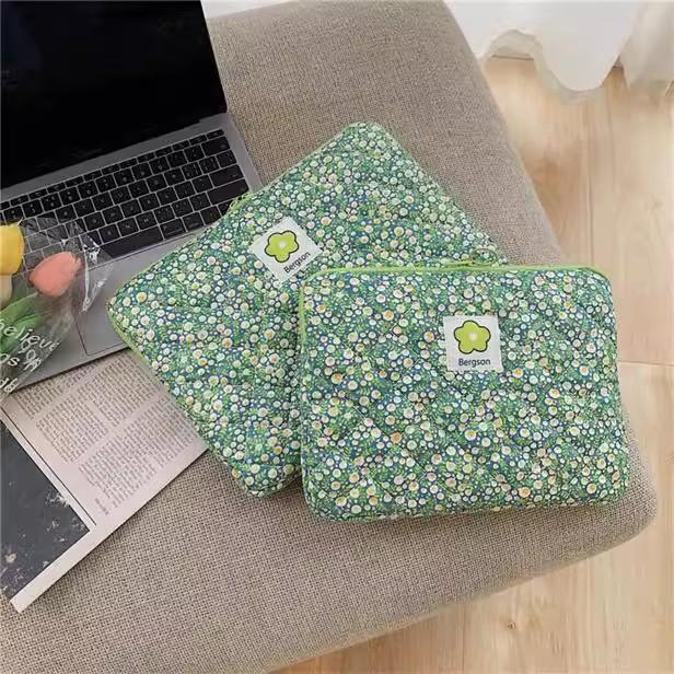 TS JYL laptop bag,INS Plaid Floral Hand File Bag 13 Inch Laptop 11 Inch Sleeve New 11 inches зелёный