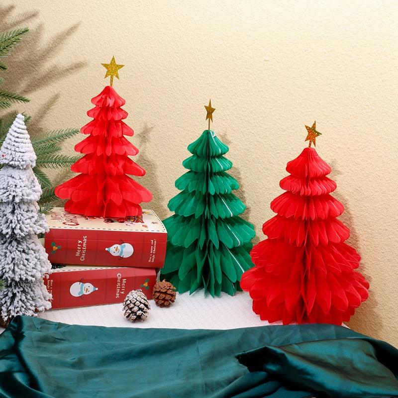 

Merry Christmas Tree Honeycomb Pendant Paper Red Green DIY Xmas Tree Decorations for Home Happy 2025 New Year Hanging Oranments