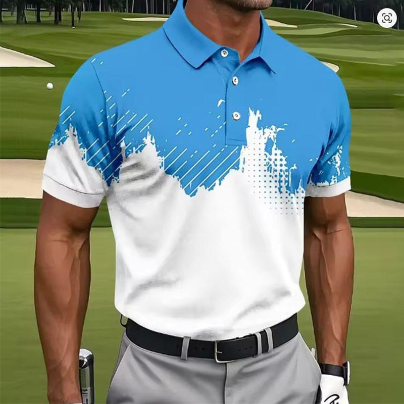 

Men s Geometic Golf Sports Polo Shirts Short Sleeve Polo Shirts Collared Shirts Casual Athleisure Buttons Summer 3XL небо синє кольору