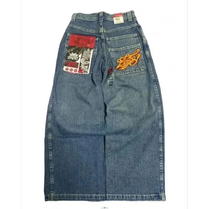 Blugi din Denim cu Imprimeu Grafic Hip Hop, Croială Largă, pentru Bărbați, Stil Y2K Harajuku, Pantaloni cu Picior Drept