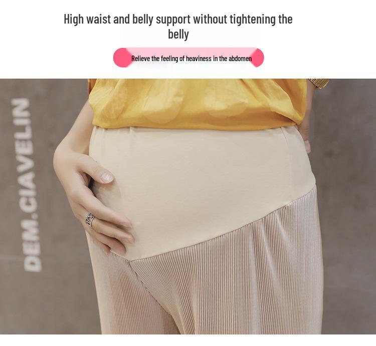 Cool Ice Silk Wide-Leg Pleated Maternity Crop Pants