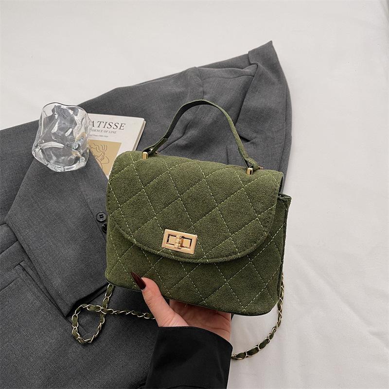 Diamond Grid Chain Crossbody Bag One Shoulder Purse Trendy Flip Top Clutch Women's Fashion Suede Leather Casual Shoulder Bag