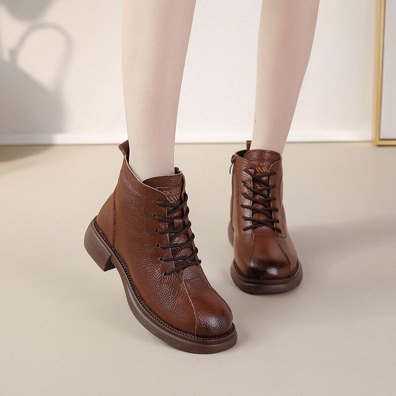 Genuine Leather Women Ankle Boots Natural Skin Warm Winter Short Boots Fashion Woman Shoes Booties Med Heel Footwear