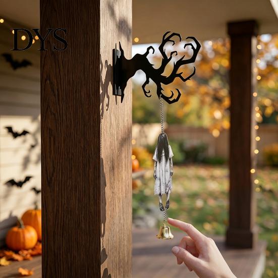 Spooky Entrance Hall Accents Halloween Welcome Sign, Wall Mount 2D Acrylic Hanging Decor with Bell, Door Bell Decorations Gothic Black Cat Creepy