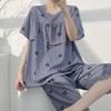 1011 New anti-bump cotton and silk pajamas women's summer ultra-thin short-sleeved trousers cotton and silk set large-size loungewear