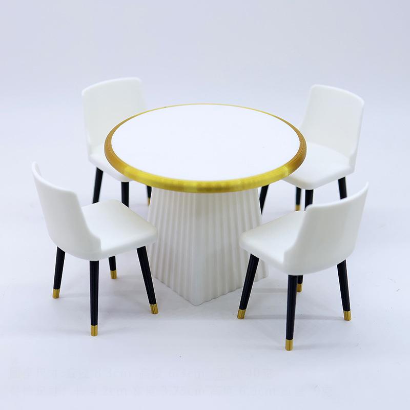 1/12 Dollhouse Simulation Dining Table Chairs Model Dollhouse Mini Living Furniture Toy Dolls House Accessories Pretend Play Toy