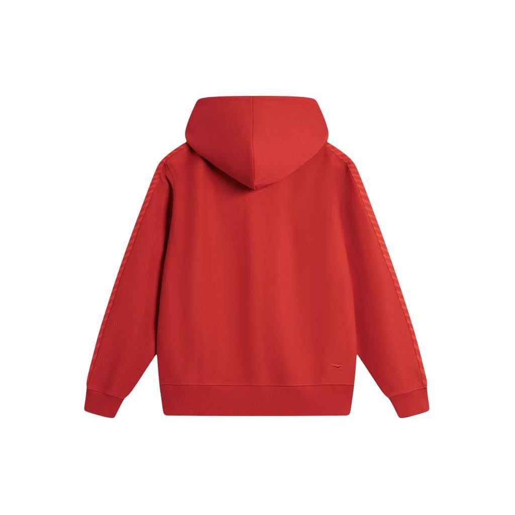 Li Ning Embroidered Pattern Zipper Hoodie Men Sweatshirts Samba-Red AWDU053-4