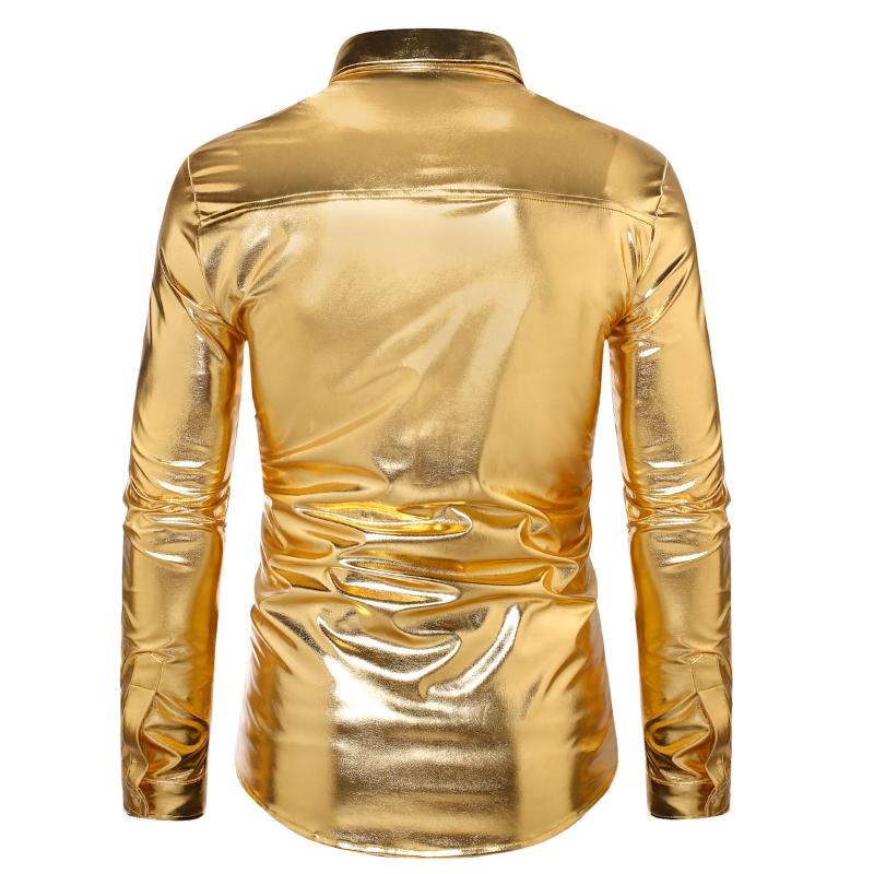 Mens Sequin Long Sleeve Shirt Party Nightclub Dance T-Shirt Shiny Button Tops