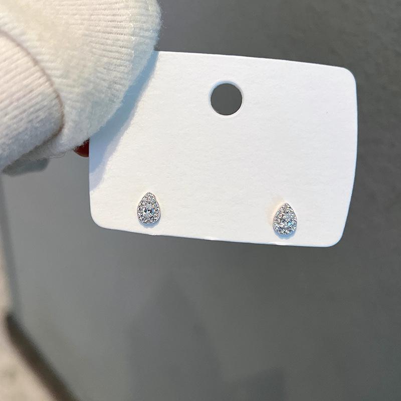 Mini Luxury Shiny 925 Sterling Silver Full Zircon Teardrop-shaped Stud Earrings for Women Korean Jewelry Party Accessories Gifts