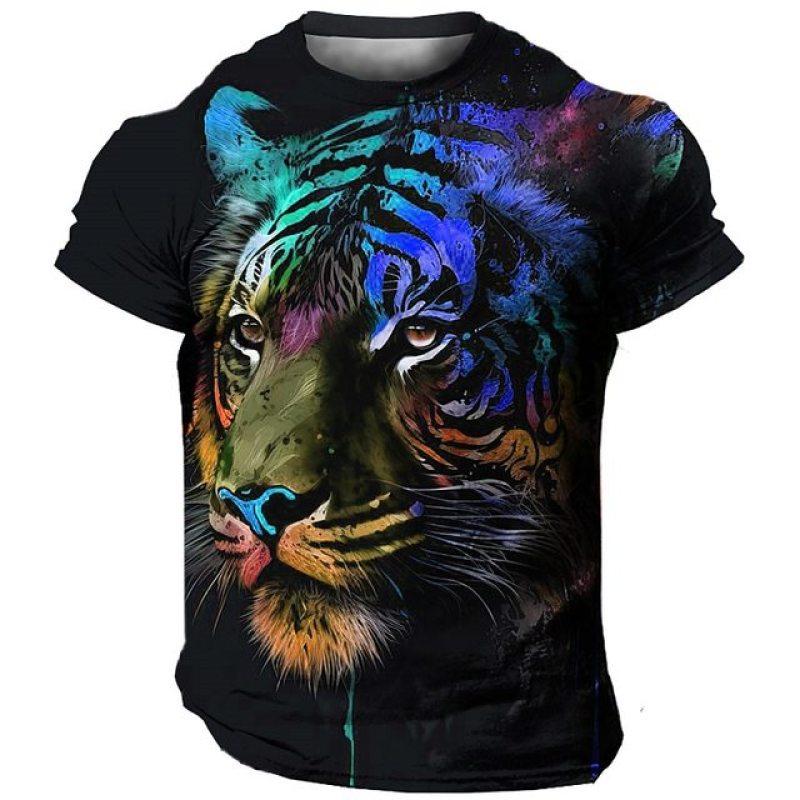 3D Harajuku Tiger Pattern Pánská trička Hip Hop Punk Styl Streetwear Móda Pulovr s krátkým rukávem do O Tričko nadměrné velikosti