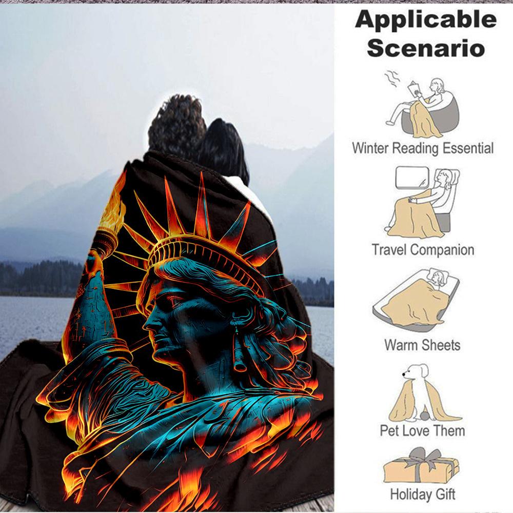 1pc Statue of Liberty Soft Comfortable Blanket Digital Print, All Season Multipurpose Knit Fabric Bedding, Office, Sofa Home Decor Blanket
