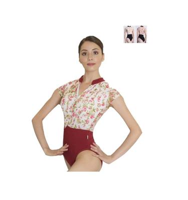 ProDance a Černý Květinový Baletní Trikot PLHI005B L Červená, Zelená, Vysoký Výstřih (Velikost (165), Červené)