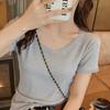 T-shirt Estiva da Donna a Maniche Corte con Bordi in Pizzo, Casual in Cotone, Colore Unito, Top Basico