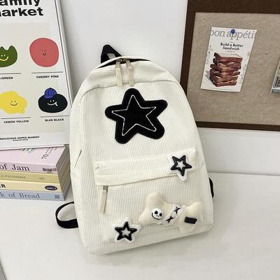 Star Women's Corduroy Backpack - Large Capacity, College Style for Junior & High School Students