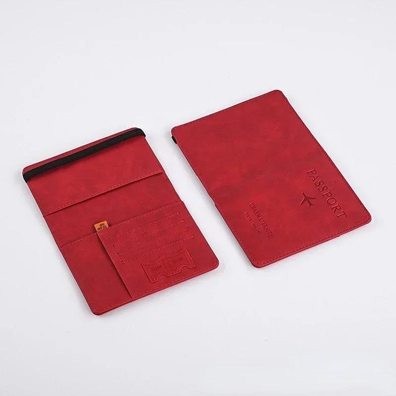 Elastic Band Leather Passport Cover for Cards Travel Passport Holder Wallet Document Organizer Case Men Women