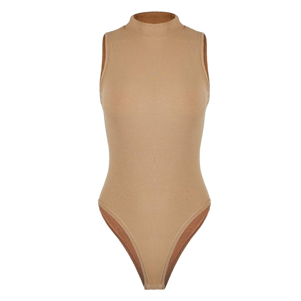 Ladies Casual Sexy Fashion Solid Color Button Rib Waistcoat Slimming Jumpsuit