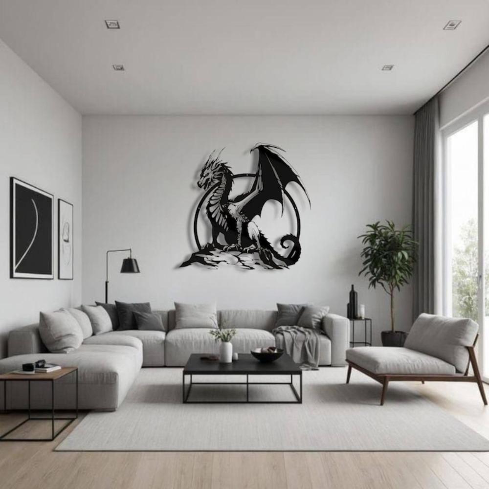 Metal Dragon Wall Art, Fantasy Creature Iron Sculpture, Home Decor Gothic Decor