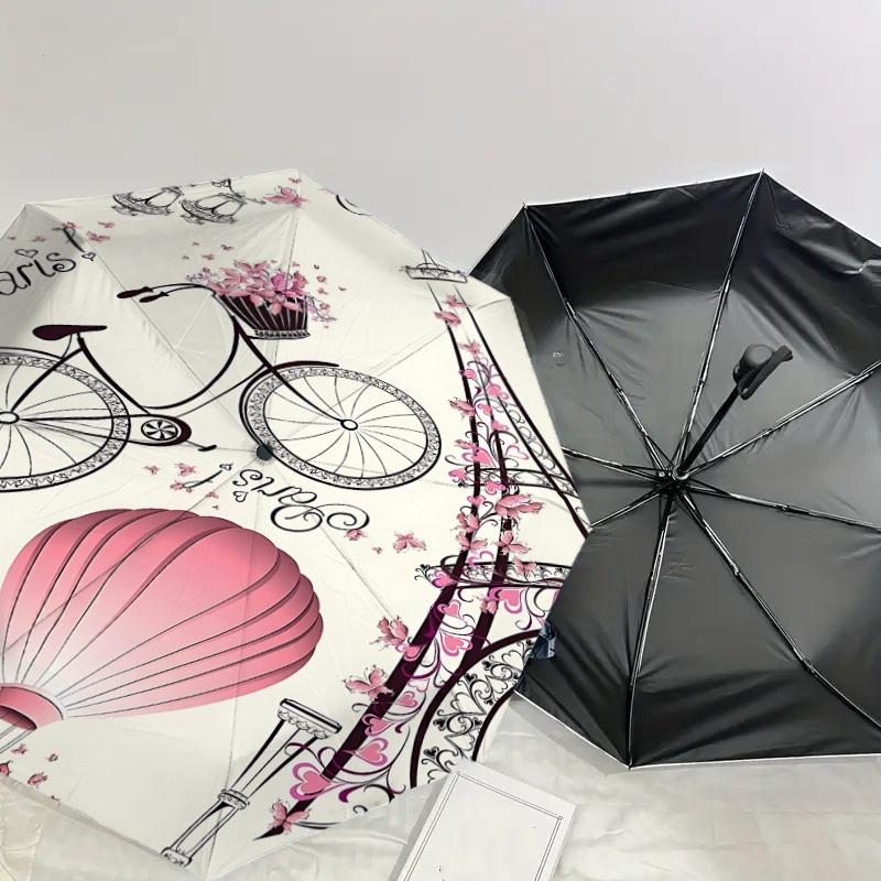 1PC Paris Bicycle Umbrella-8-Rib Reinforced, Automatic Open, Lightweight & Durable, Cute Fashion Accessory for Outdoor-A1280