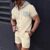Men's Color Block Hooded Short Sleeve Cardigan Jacket and Shorts Set for Summer