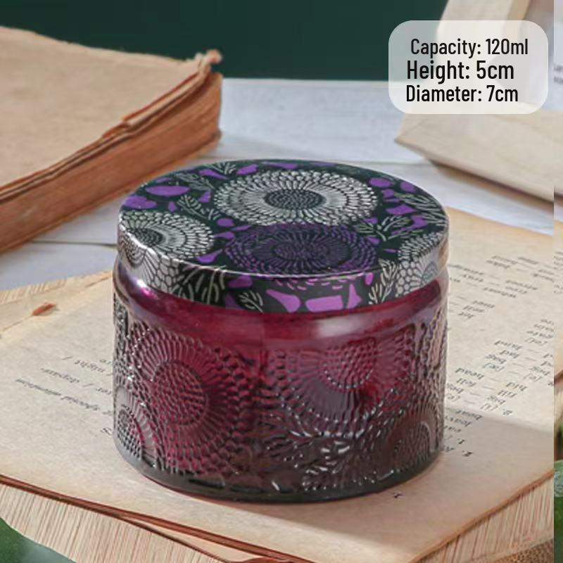 Embossed Glass Jar: DIY Flameless Scented Candle Cup with Colored Pattern