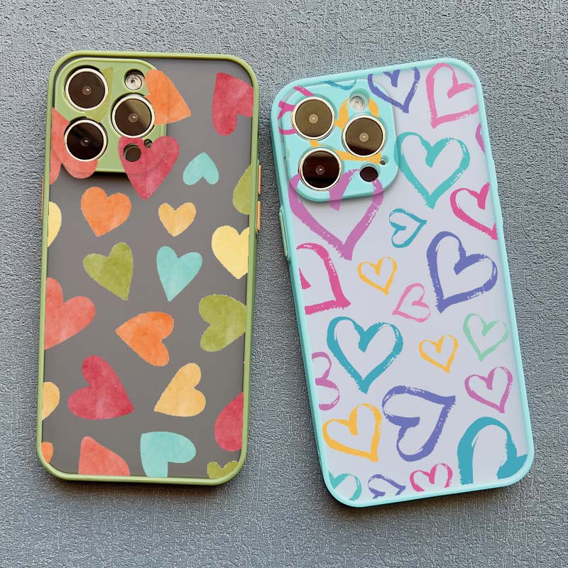 Cute Little Hearts Print Phone Case For iPhone 14 13 12 11 Pro Max Mini 15 Pro Max XS XR X 7 8 15 Plus SE 2020 Shockproof Cover